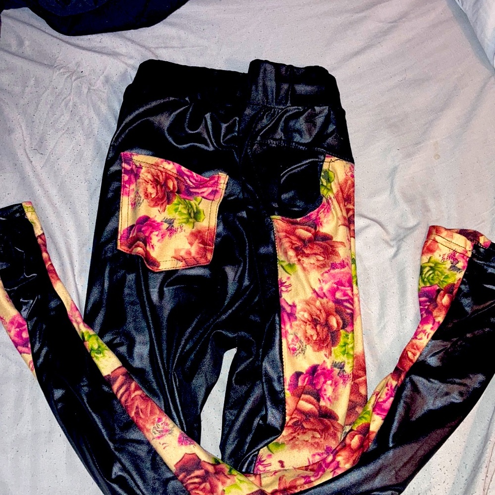 Floral and Leather Leggings